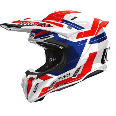 Kask motocyklowy Airoh Twist 3 Dynasty Blue Red Gloss widziany z boku.