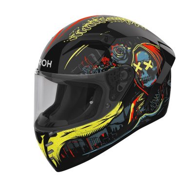Kask motocyklowy Airoh Connor Double Face Gloss z boku z grafiką czaszki