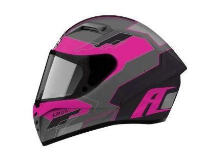 Widok boczny kasku motocyklowego Airoh Connor Stellar Gloss z różowymi i czarnymi akcentami.